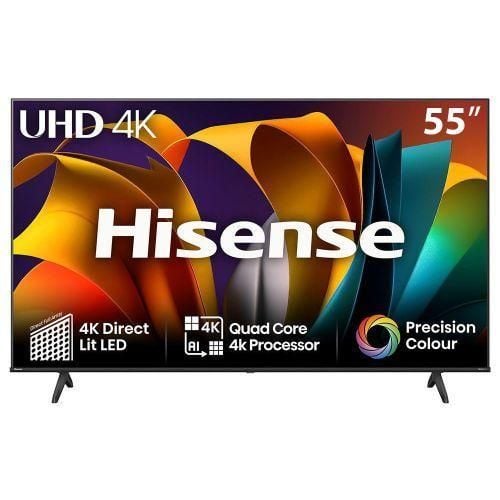 Hisense 55'' Inch Smart UHD 4K Frameless LED TV, YouTube, Netflix - Black