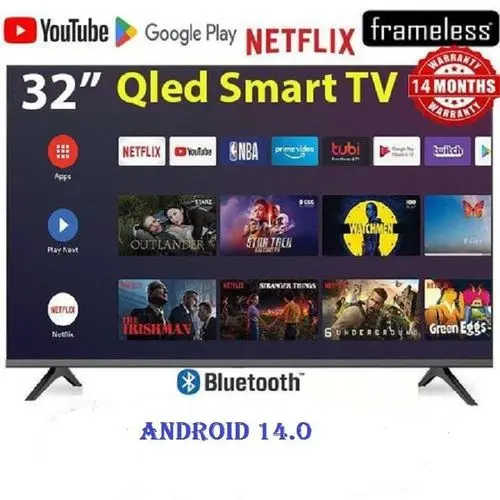 Vitron 32 inches QLED Smart TV, FHD, Frameless, Bluetooth, Android14, Wifi, Digital, Netflix, YouTube, Prime, 32" television
