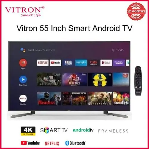 Vitron HTC55QUS,55" inch QLED TV FRAMELESS- 4K ULTRA HD DIGITAL Smart Android TV, ICAST SCREEN MIRRORING Netflix, YouTube., Bluetooth Connectivity,Wi-fi Connectivity