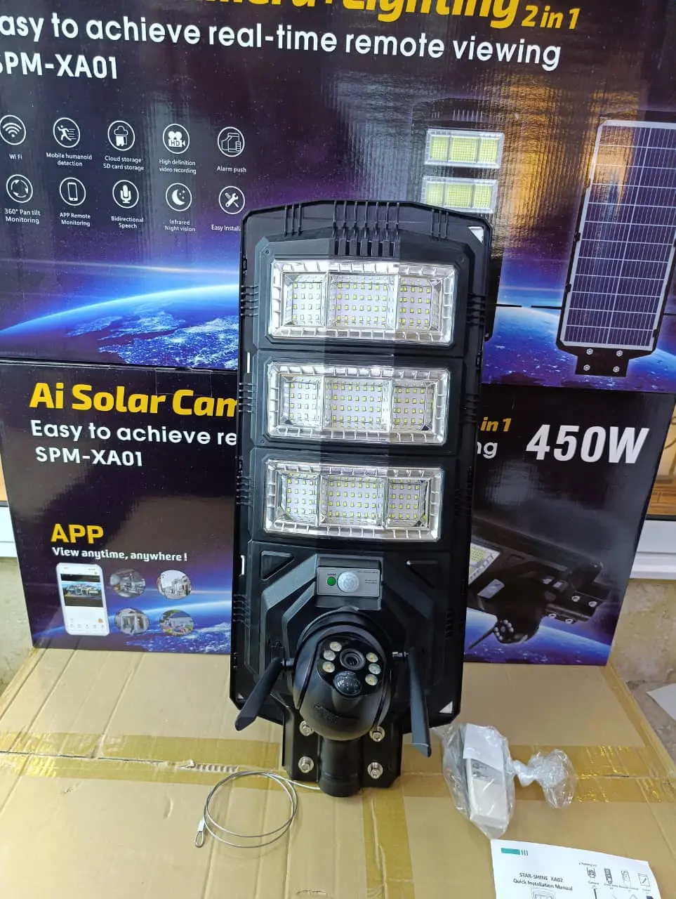 2 in 1 450W Solar Street Light + 4G AI PTZ 360 Camera