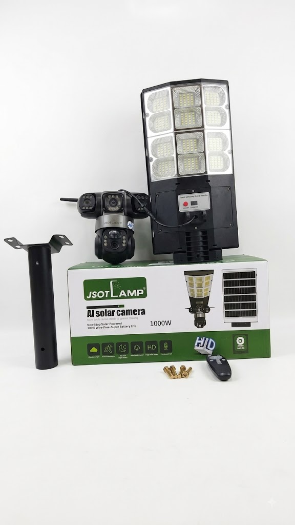 JSOT Lamp 1000W AI Triple Lens 4G Solar Camera with Street Light